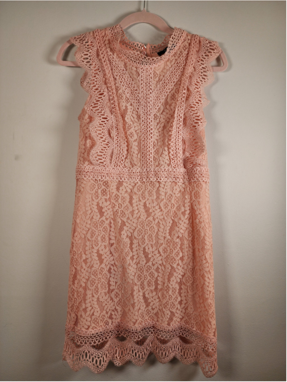 LULUS My Sweetheart Blush Pink Lace Mini Dress Size M Medium Scalloped Coquette